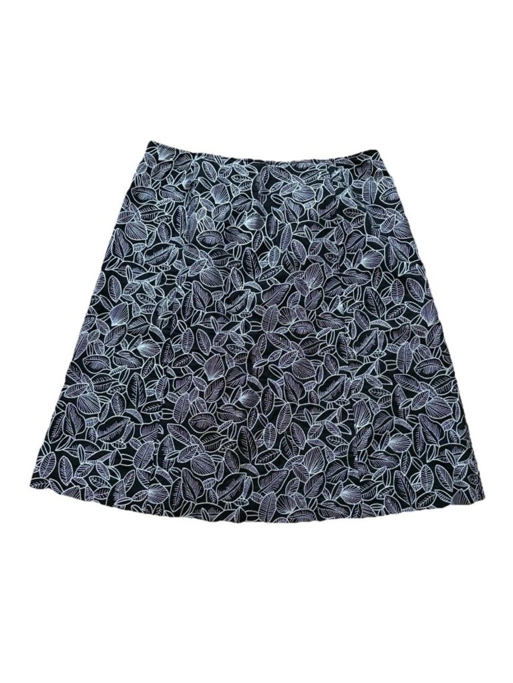 Talbots Women's Size 10 A-Line Skirt Black White Leaf Embroidered Pattern Zip